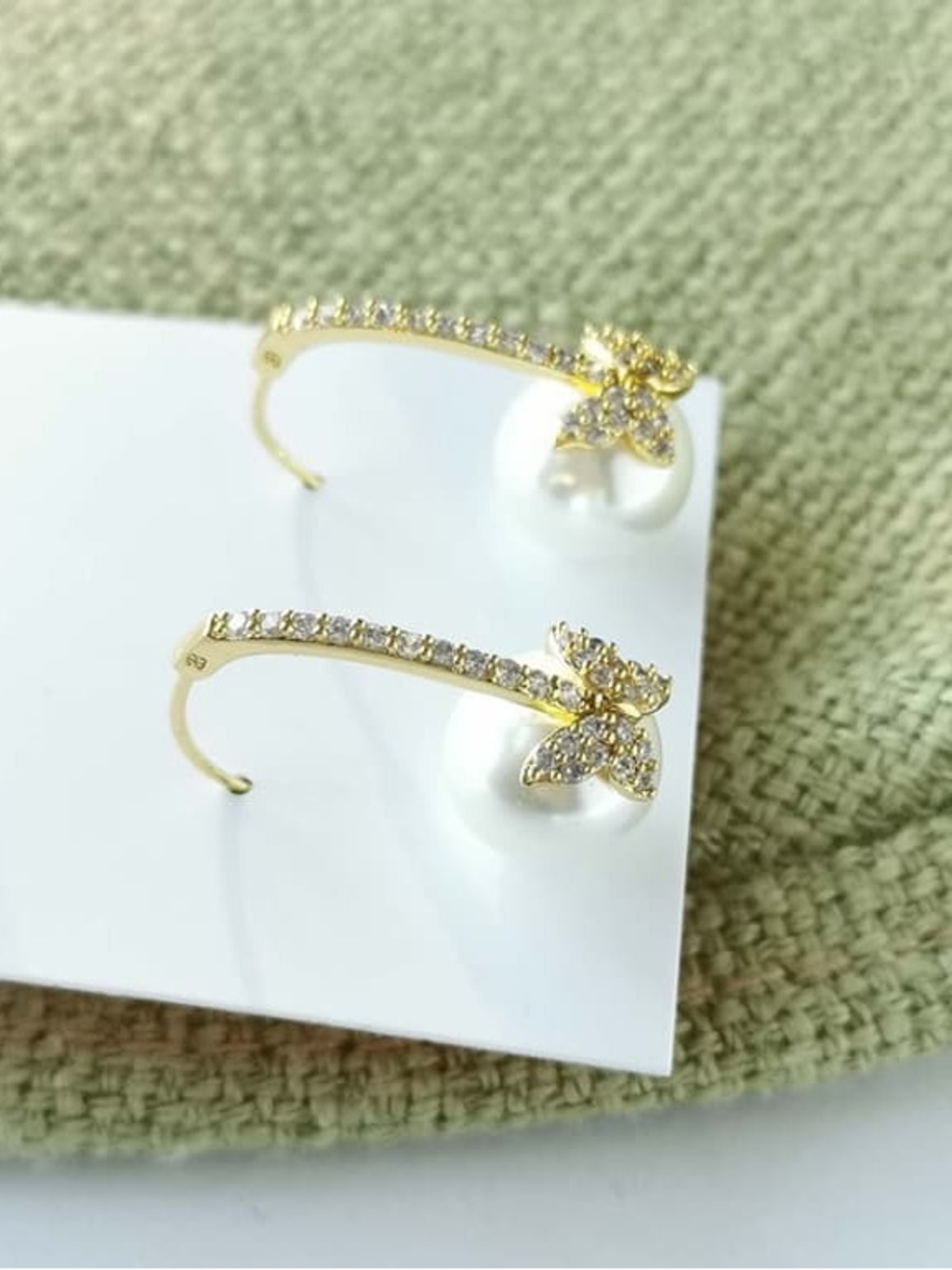 Gold-Plated Pearl & Crystal Butterfly Hoop Earrings